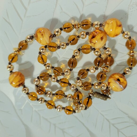 Vintage Murano Necklace Bracelet Earrings Set 24" Beaded Swirl - Picture 13 of 17